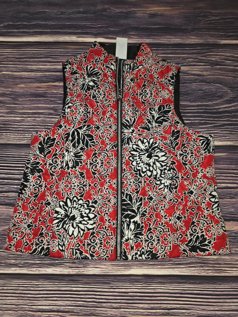 Ruby Rd. Red Floral Quilted Zip Vest